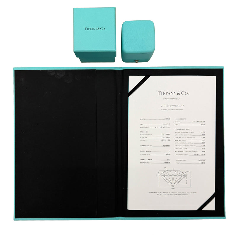 Tiffany & Co. 0.9 Ct Round Brilliant Diamond Ribbon Engagement Ring 950