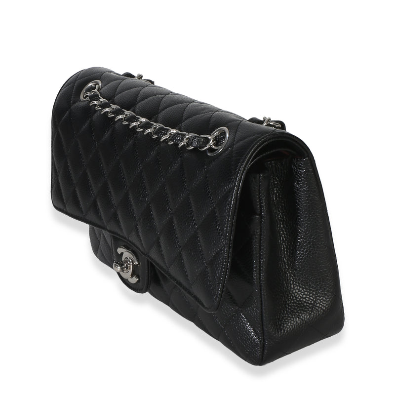 Chanel Black Quilted Caviar Medium Classic Double Flap Handbag Leather