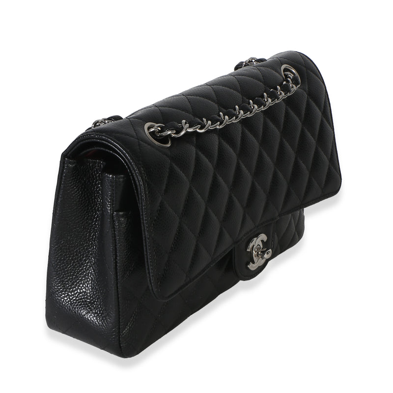 Chanel Black Quilted Caviar Medium Classic Double Flap Handbag Leather