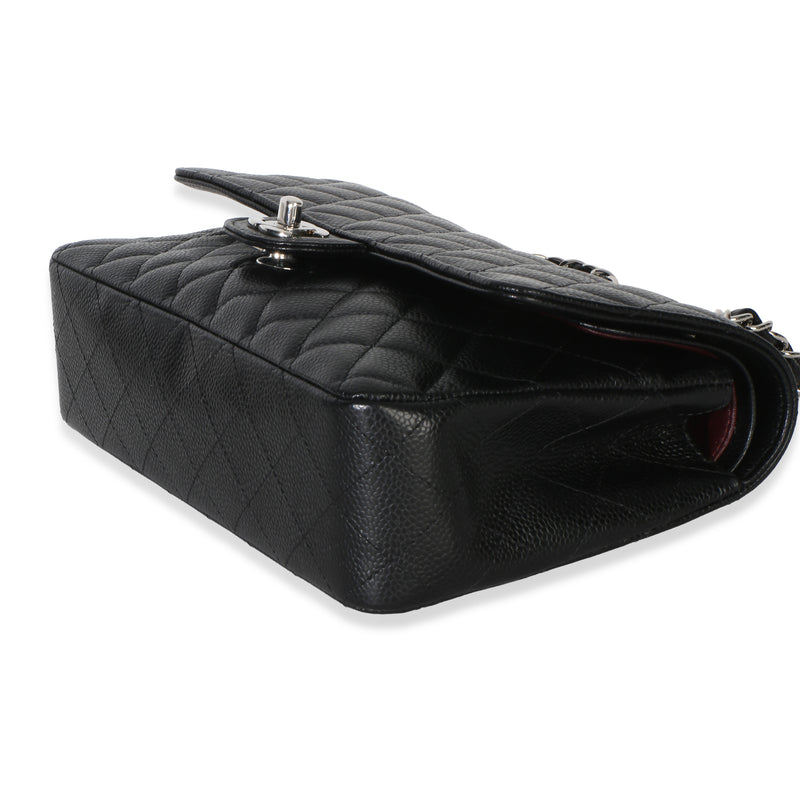 Chanel Black Quilted Caviar Medium Classic Double Flap Handbag Leather