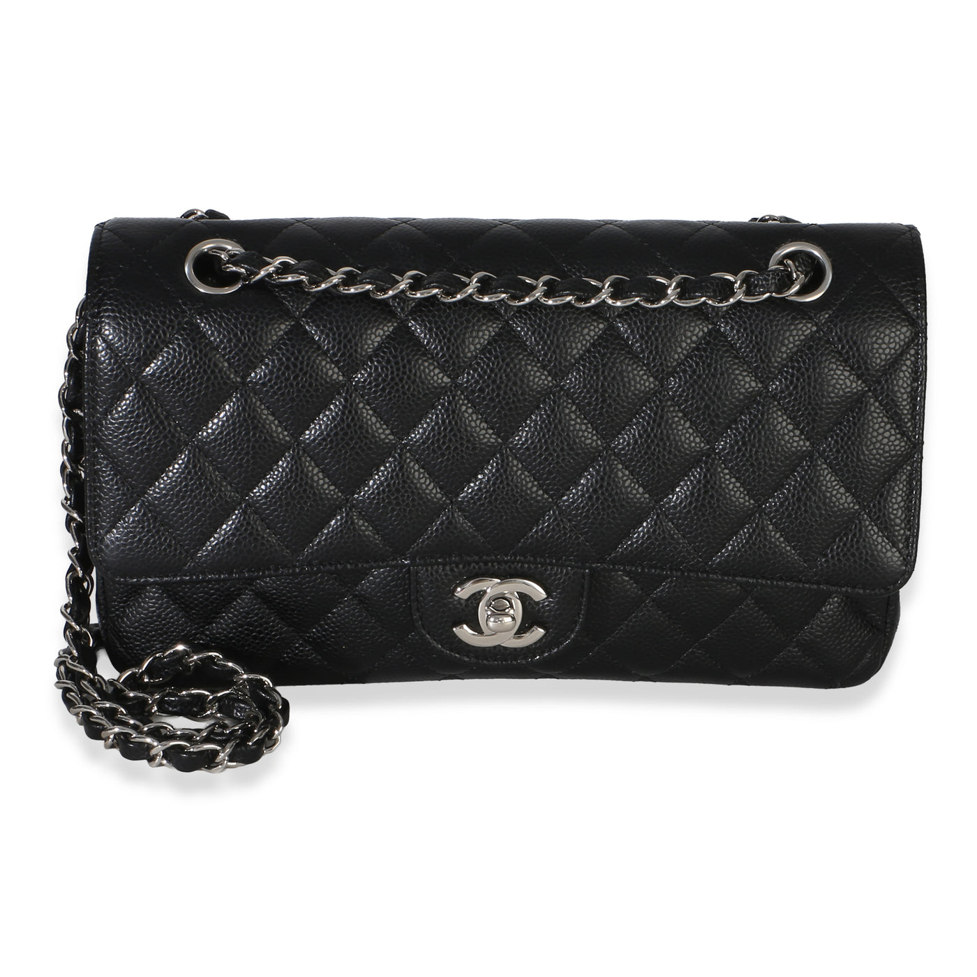 Chanel Black Quilted Caviar Medium Classic Double Flap Handbag Leather