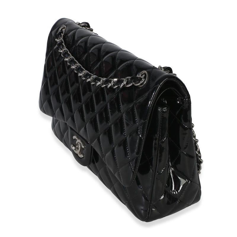 Chanel Black Quilted Patent Jumbo Classic Double Flap Bag Leather Handbag