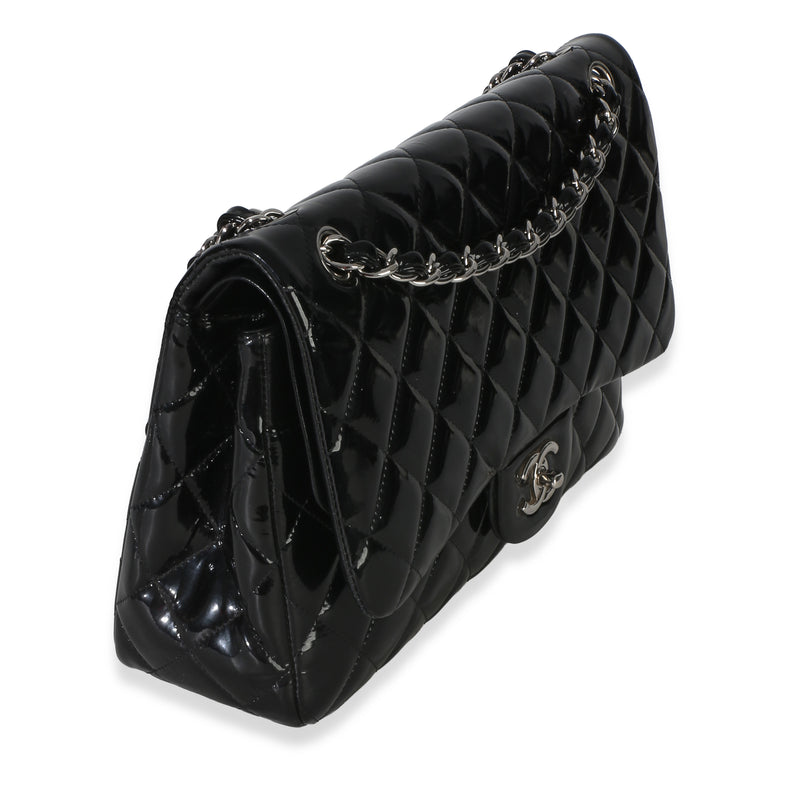 Chanel Black Quilted Patent Jumbo Classic Double Flap Bag Leather Handbag