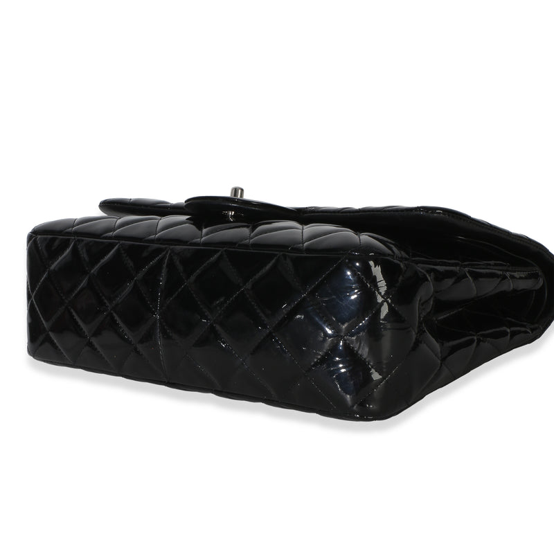 Chanel Black Quilted Patent Jumbo Classic Double Flap Bag Leather Handbag