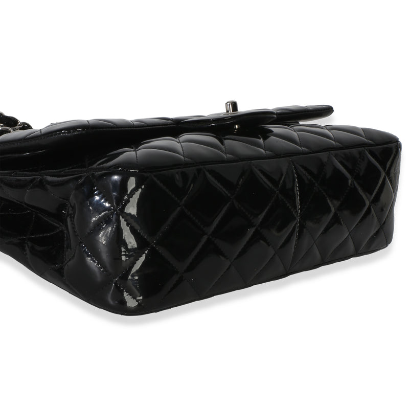 Chanel Black Quilted Patent Jumbo Classic Double Flap Bag Leather Handbag