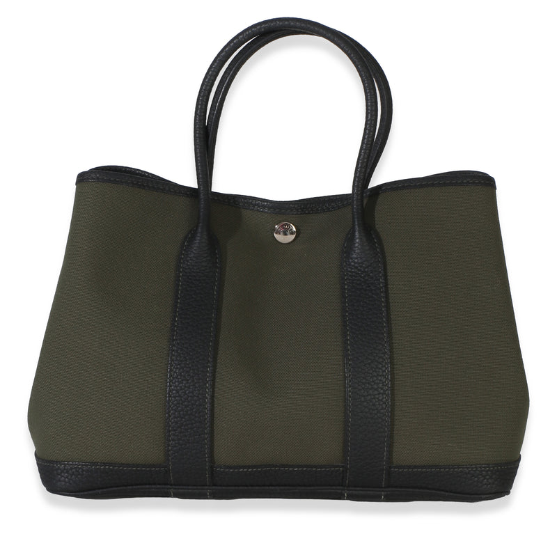 Hermès Vert De Gris Toile Negonda Garden Party 30 Phw Black; Green Canvas Handbag