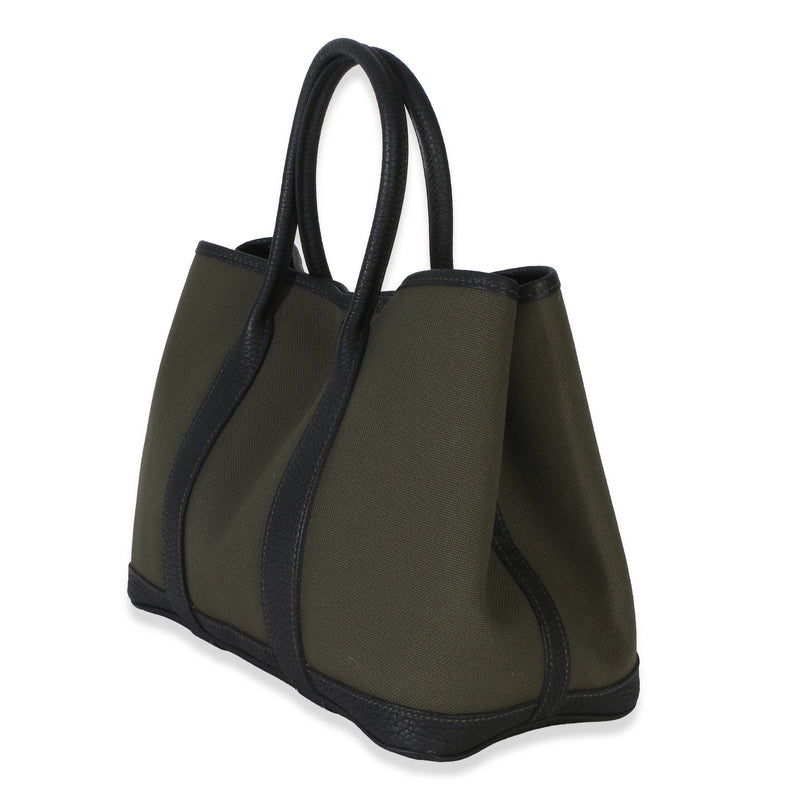 Hermès Vert De Gris Toile Negonda Garden Party 30 Phw Black; Green Canvas Handbag