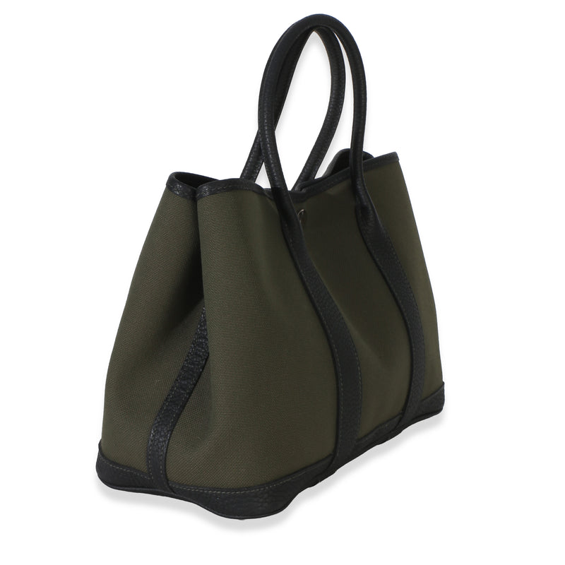 Hermès Vert De Gris Toile Negonda Garden Party 30 Phw Black; Green Canvas Handbag