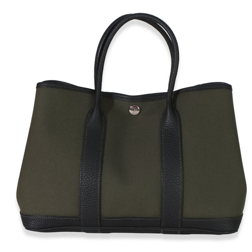 Hermès Vert De Gris Toile Negonda Garden Party 30 Phw Black; Green Canvas Handbag