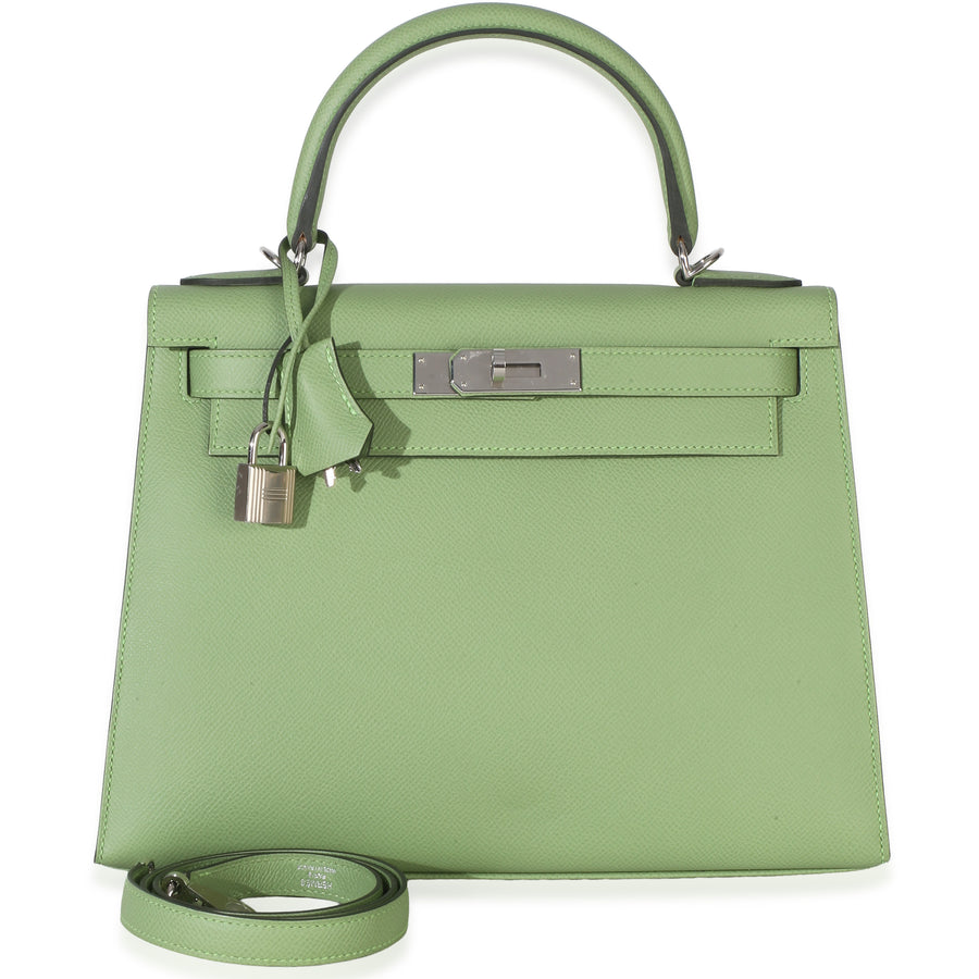 Hermès Vert Criquet Epsom Sellier Kelly 28 Phw Green Leather Handbag