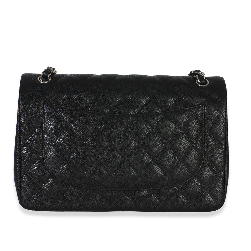 Chanel Black Quilted Caviar Jumbo Double Flap Handbag Leather