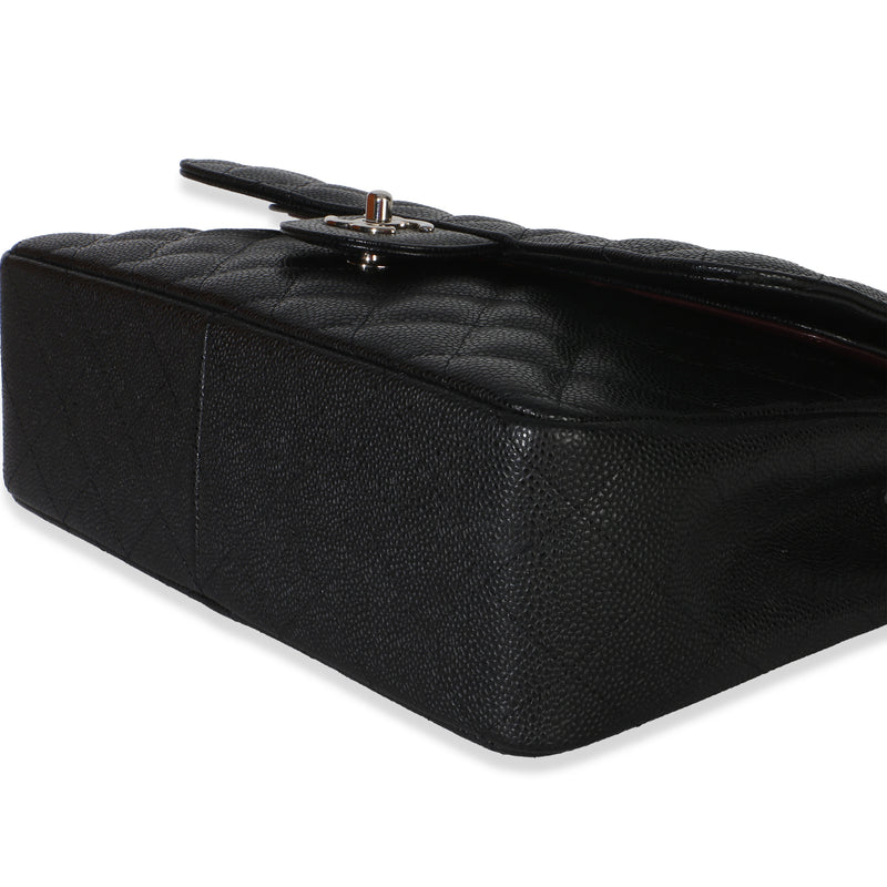 Chanel Black Quilted Caviar Jumbo Double Flap Handbag Leather