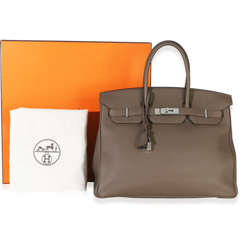 Hermès Ecorce Togo Birkin 35 Phw Gray Leather Handbag
