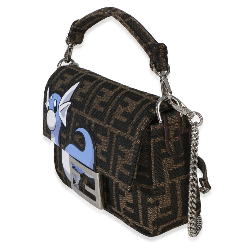 Fendi X Frgmt Pokemon Brown Ff Jacquard Fabric Dratini Mini Baguette Bag Canvas Handbag