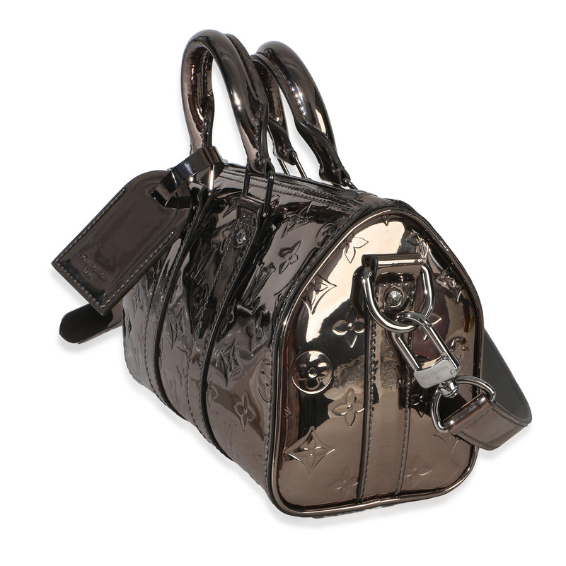 Louis Vuitton Gunmetal Mirror Monogram Heritage Keepall Bandouliere 25 Metallic Patent Leather Handbag