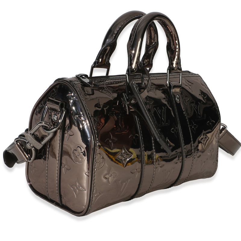 Louis Vuitton Gunmetal Mirror Monogram Heritage Keepall Bandouliere 25 Metallic Patent Leather Handbag