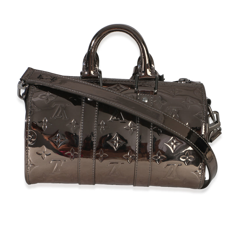 Louis Vuitton Gunmetal Mirror Monogram Heritage Keepall Bandouliere 25 Metallic Patent Leather Handbag