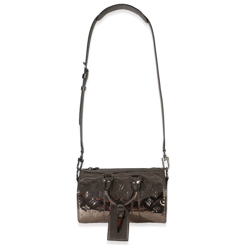 Louis Vuitton Gunmetal Mirror Monogram Heritage Keepall Bandouliere 25 Metallic Patent Leather Handbag