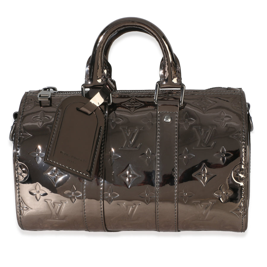 Louis Vuitton Gunmetal Mirror Monogram Heritage Keepall Bandouliere 25 Metallic Patent Leather Handbag