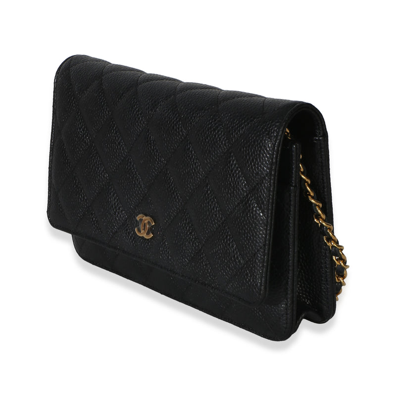 Chanel Black Quilted Caviar Classic Wallet On Chain Leather Handbag