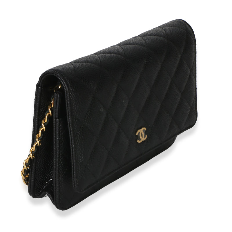 Chanel Black Quilted Caviar Classic Wallet On Chain Leather Handbag