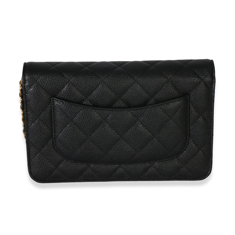 Chanel Black Quilted Caviar Classic Wallet On Chain Leather Handbag