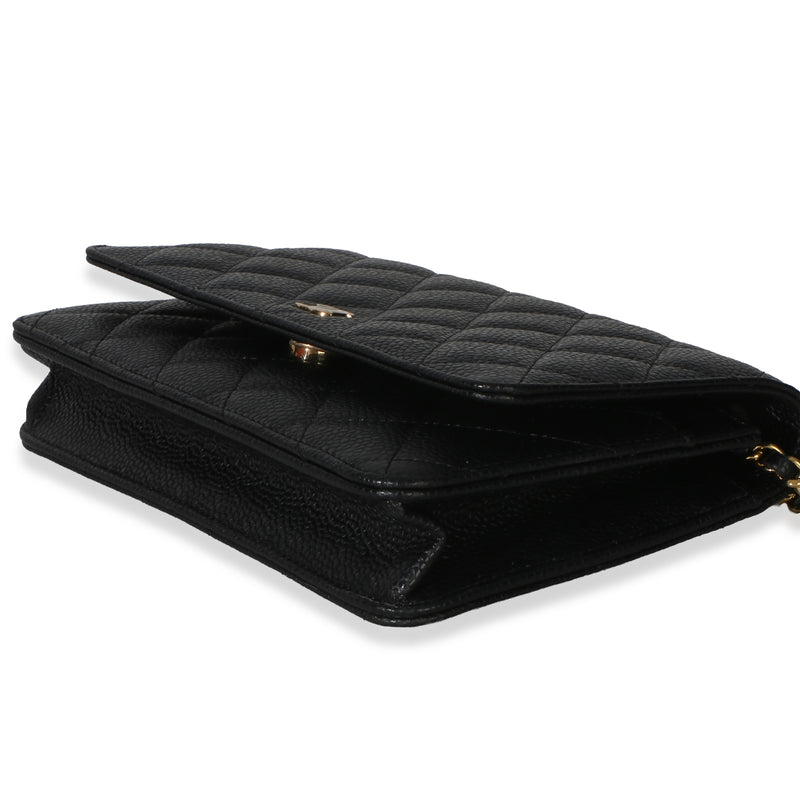 Chanel Black Quilted Caviar Classic Wallet On Chain Leather Handbag
