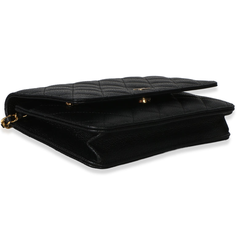 Chanel Black Quilted Caviar Classic Wallet On Chain Leather Handbag