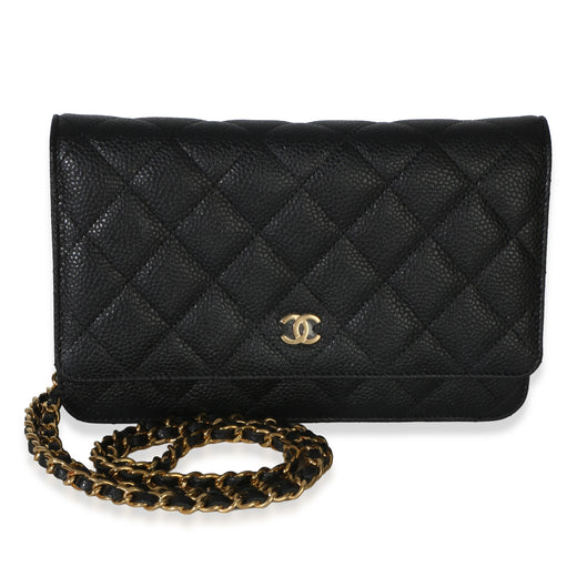 Chanel Black Quilted Caviar Classic Wallet On Chain Leather Handbag