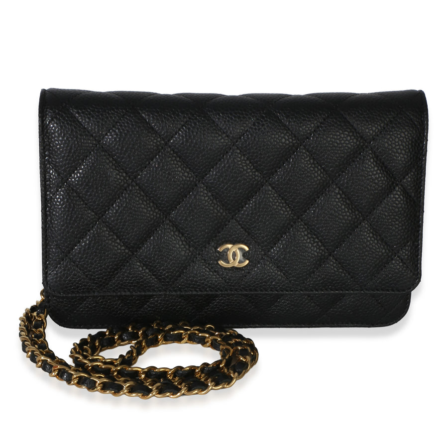 Chanel Black Quilted Caviar Classic Wallet On Chain Leather Handbag