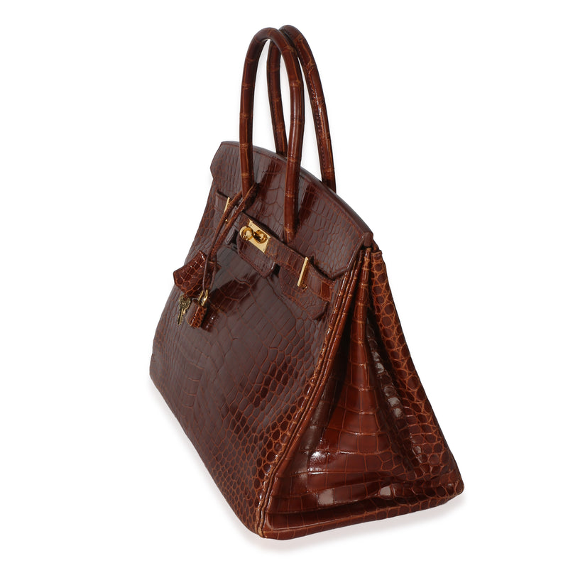 Hermès Miel Shiny Porosus Crocodile Birkin 35 Ghw Brown Exotic Handbag