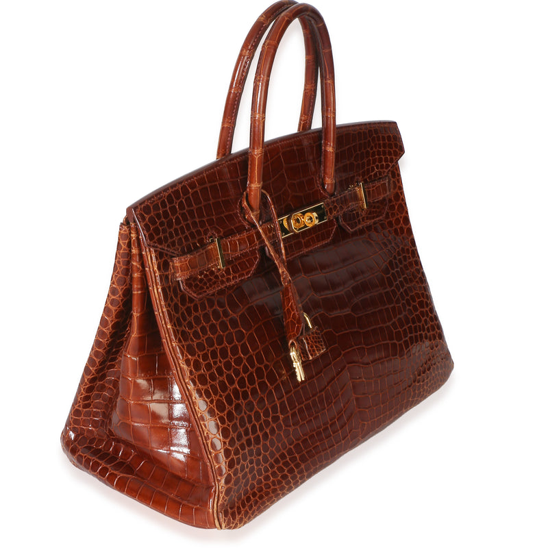 Hermès Miel Shiny Porosus Crocodile Birkin 35 Ghw Brown Exotic Handbag