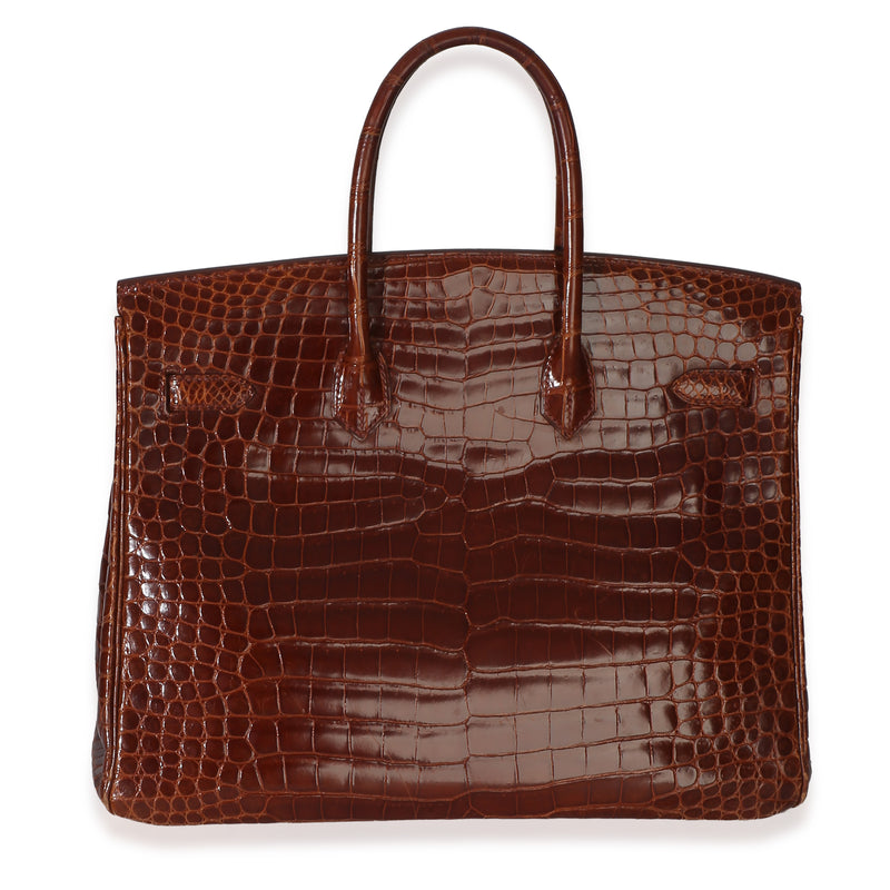 Hermès Miel Shiny Porosus Crocodile Birkin 35 Ghw Brown Exotic Handbag