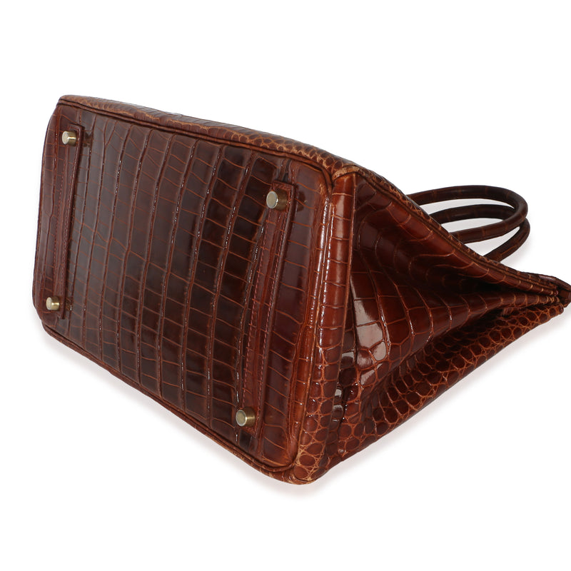 Hermès Miel Shiny Porosus Crocodile Birkin 35 Ghw Brown Exotic Handbag