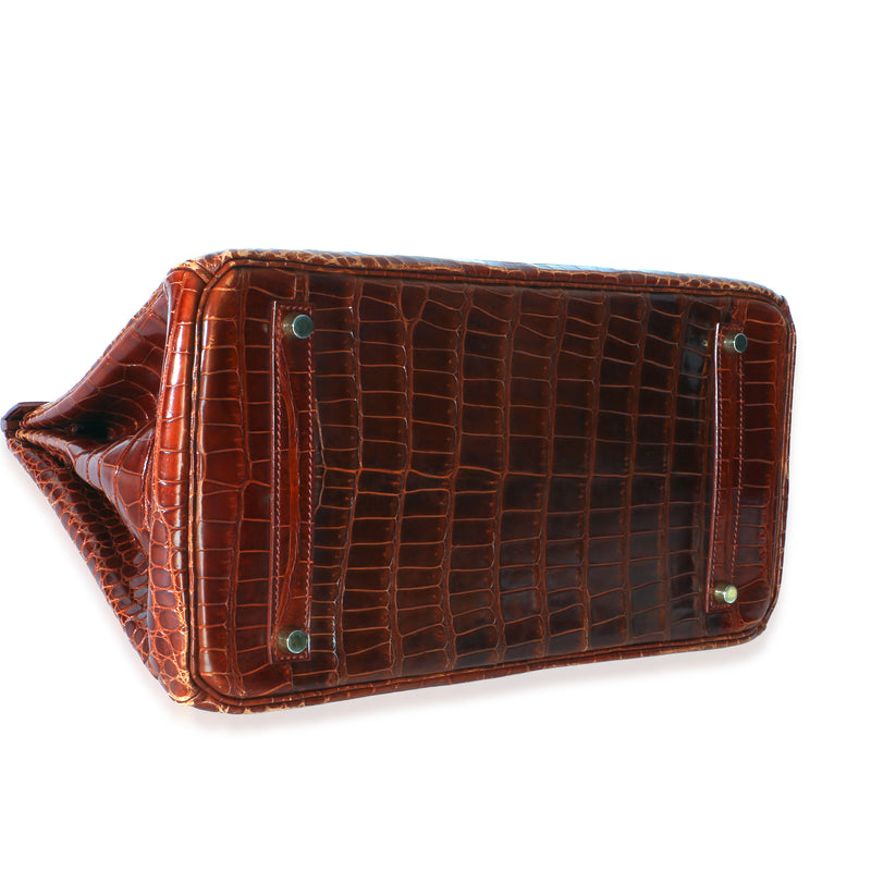 Hermès Miel Shiny Porosus Crocodile Birkin 35 Ghw Brown Exotic Handbag