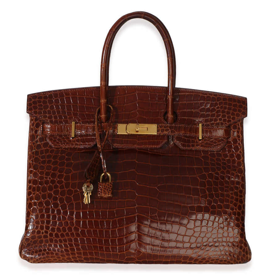 Hermès Miel Shiny Porosus Crocodile Birkin 35 Ghw Brown Exotic Handbag
