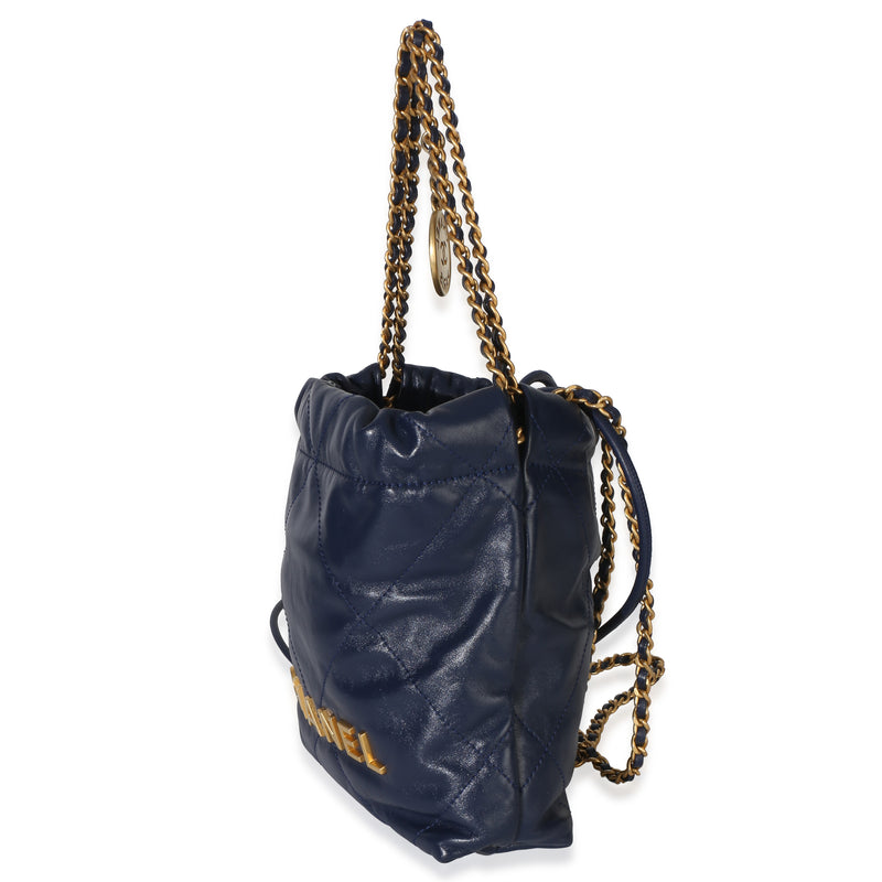 Chanel Navy Quilted Calfskin 22 Mini Hobo Blue Leather Handbag