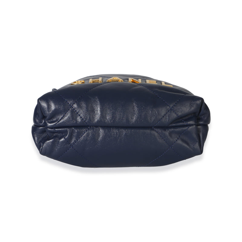 Chanel Navy Quilted Calfskin 22 Mini Hobo Blue Leather Handbag