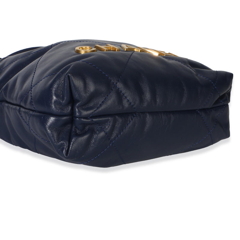 Chanel Navy Quilted Calfskin 22 Mini Hobo Blue Leather Handbag