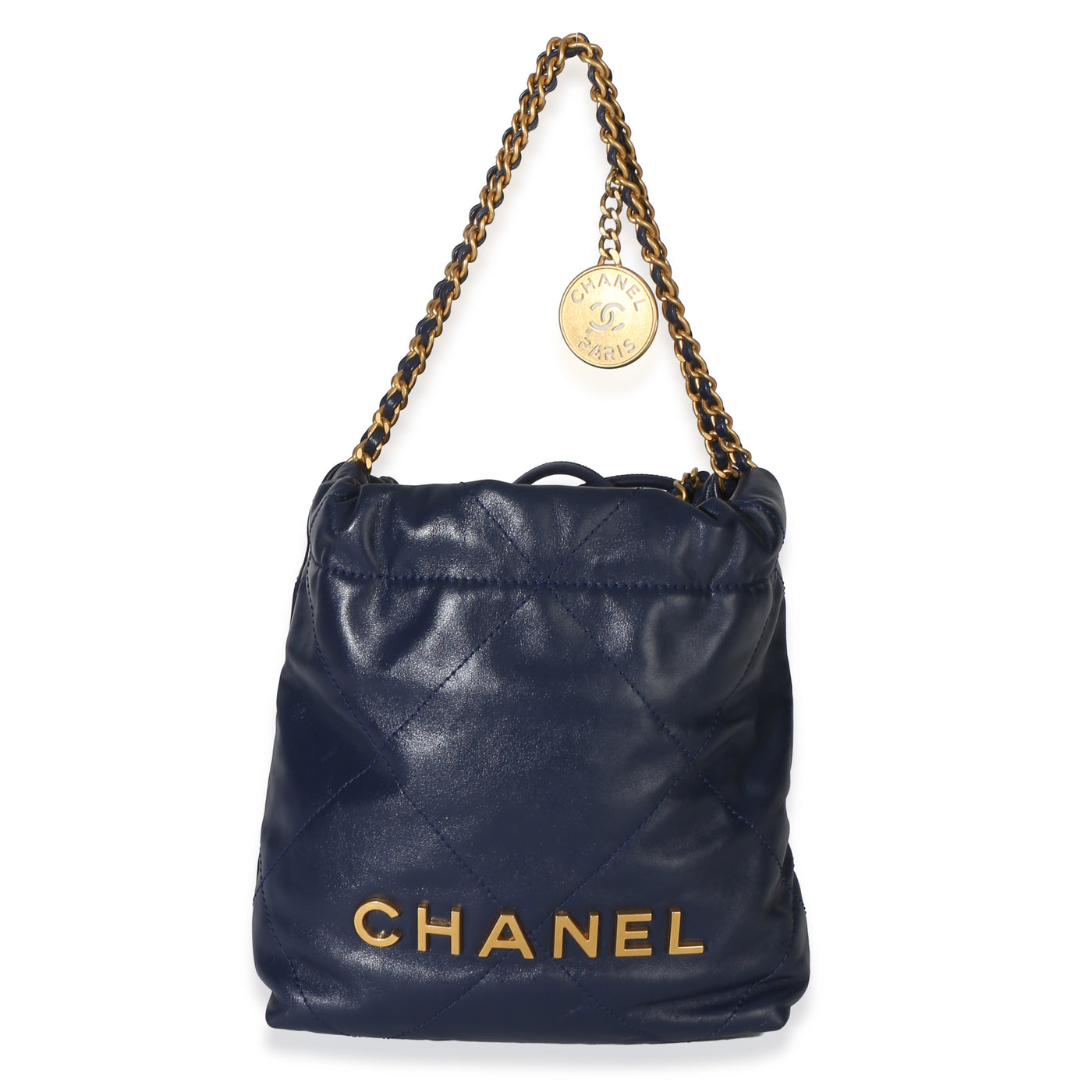 Chanel Navy Quilted Calfskin 22 Mini Hobo Blue Leather Handbag
