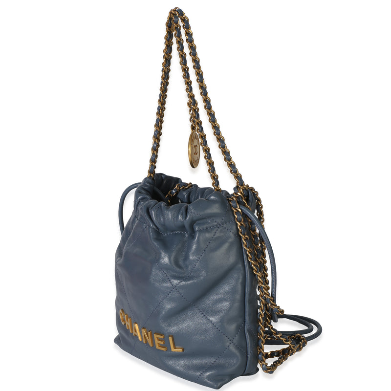 Chanel Blue Quilted Calfskin 22 Mini Hobo Leather Handbag