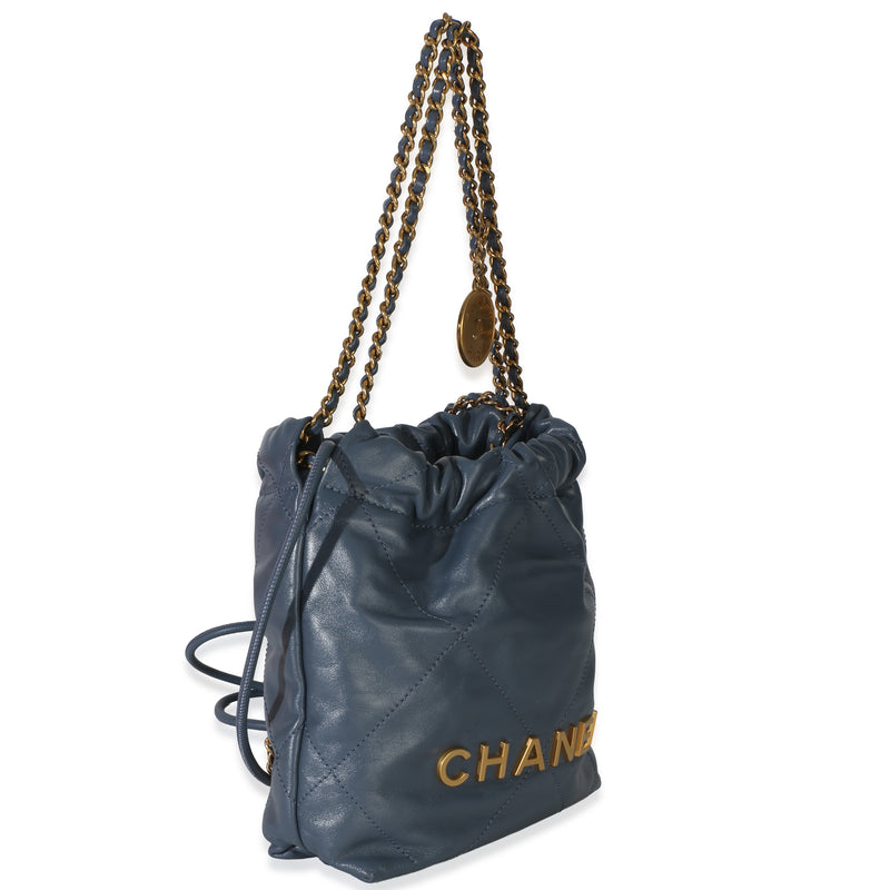 Chanel Blue Quilted Calfskin 22 Mini Hobo Leather Handbag