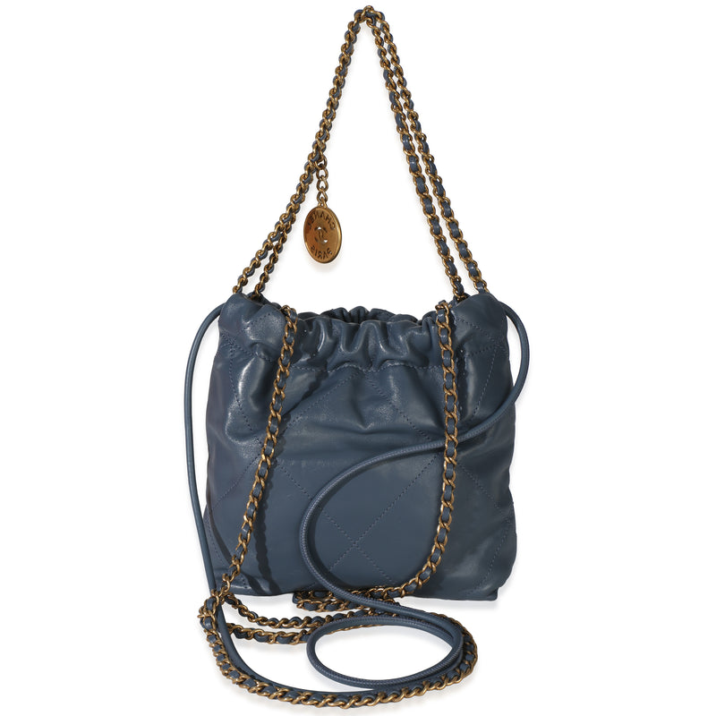 Chanel Blue Quilted Calfskin 22 Mini Hobo Leather Handbag