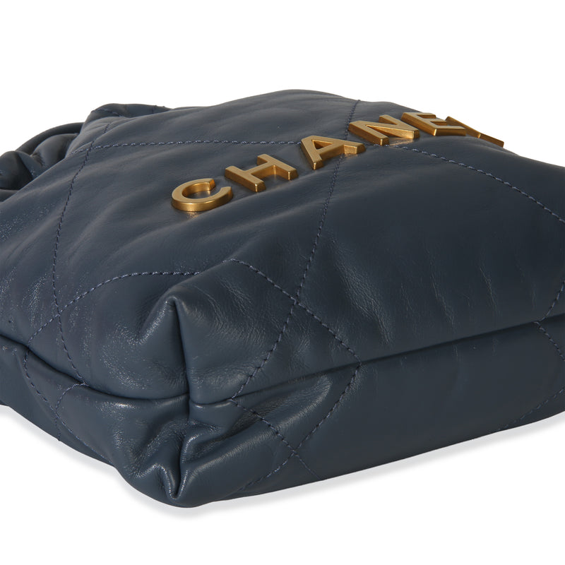 Chanel Blue Quilted Calfskin 22 Mini Hobo Leather Handbag