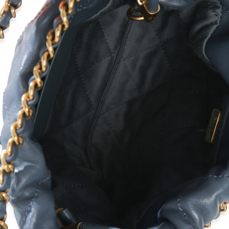 Chanel Blue Quilted Calfskin 22 Mini Hobo Leather Handbag