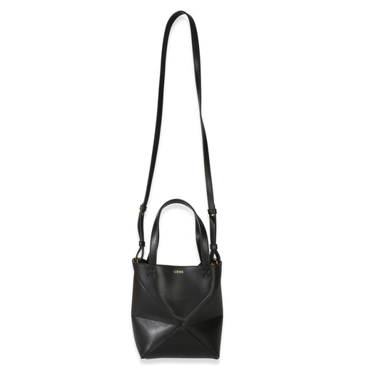 Loewe Black Shiny Calfskin Mini Puzzle Fold Tote Leather Handbag