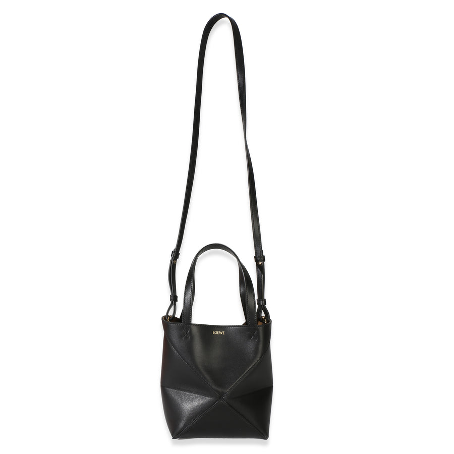 Loewe Black Shiny Calfskin Mini Puzzle Fold Tote Leather Handbag