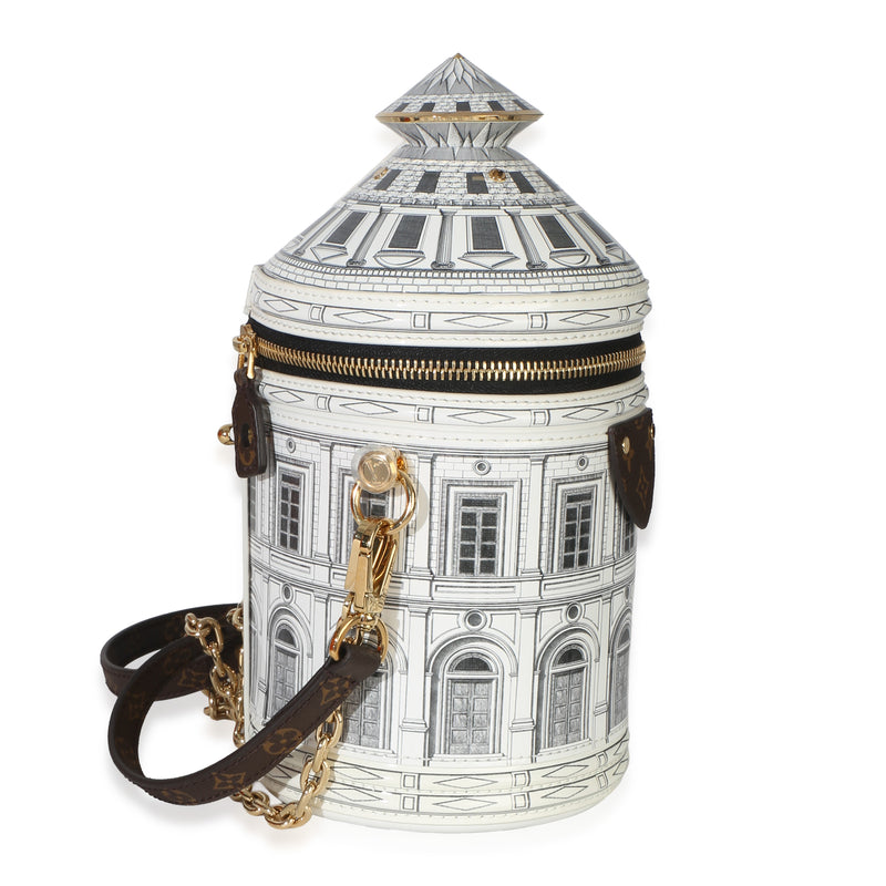 Louis Vuitton Patent Monogram X Fornasetti Architettura Cannes Black; White Leather Handbag