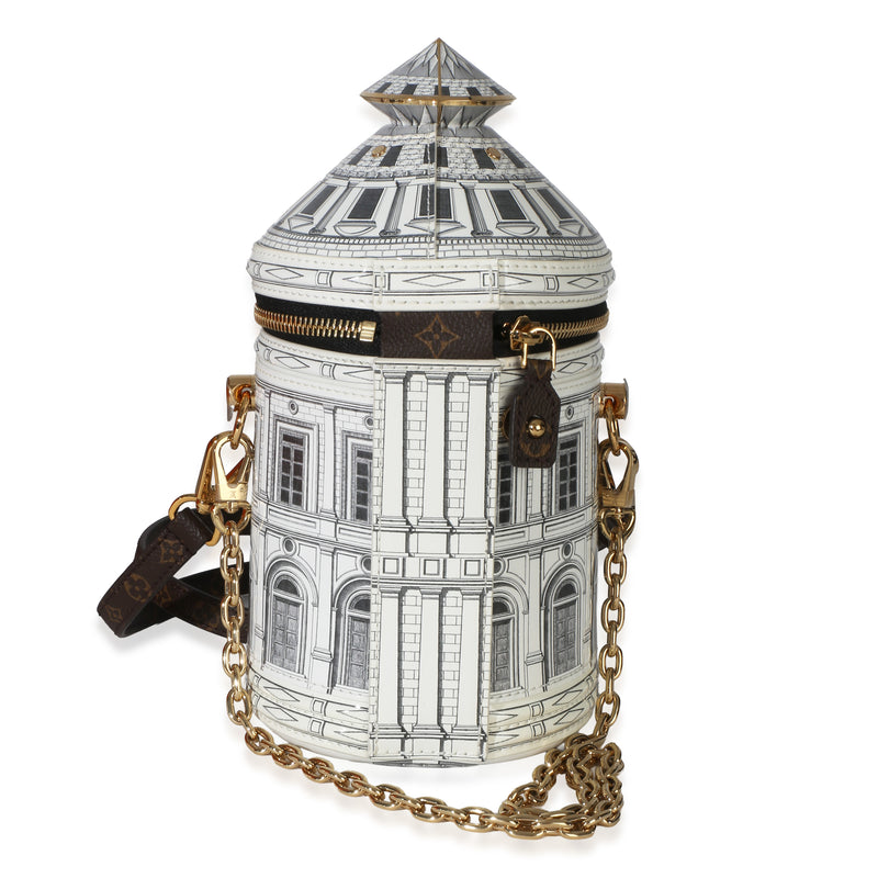 Louis Vuitton Patent Monogram X Fornasetti Architettura Cannes Black; White Leather Handbag