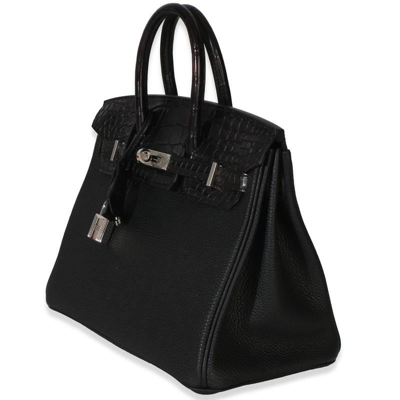 Hermès Black Togo Mississippiensis Matte Alligator Touch Birkin 25 Phw Black; Blue Exotic Handbag